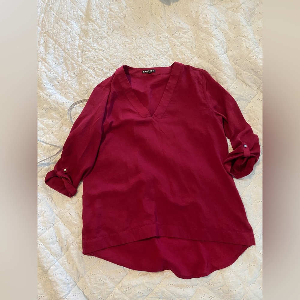 Express Burgundy V-Neck Blouse